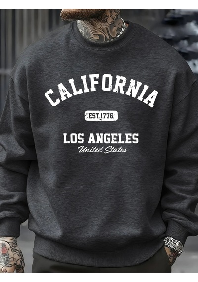 Startmore Tarzsokak Kaliforniya Los Angeles Baskılı Sweatshirt Erkek Sokak Modası Spor Tişörtü Sonbahar Büyük Bed Antrasit
