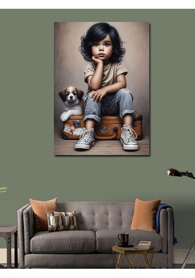 Kanvas Tablo Küçük Kız Ve Köpek 70cmx100cm