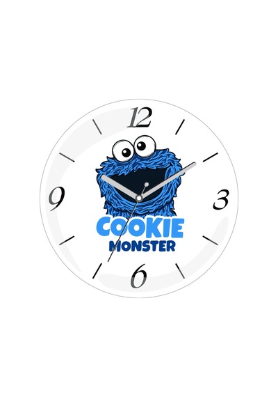 Kurabiye Canavarı Cookie Monster Çap 30cm Sessiz Akar Bombeli Gerçek Cam Duvar Saati Çok Renkli