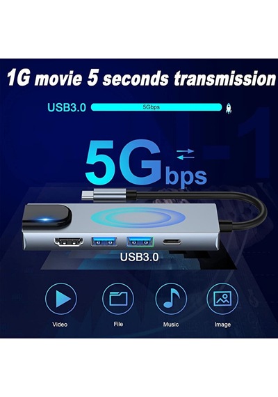 5in1 Type C To 4k Hdmı Çevirici 2xusb 3.0 Çoklayıcı 100w Pd Rj45