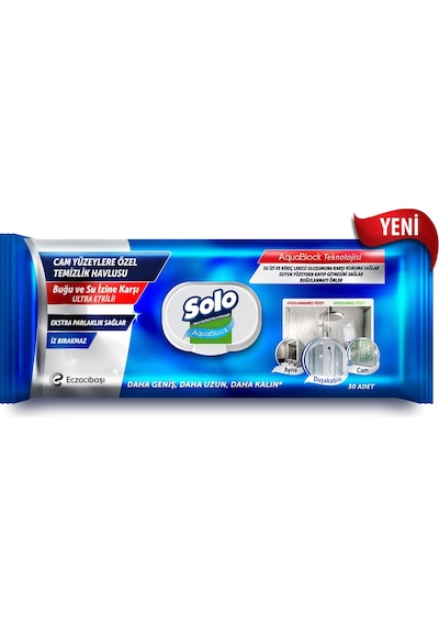Solo Aquablock Cam Yüzeylere Özel Temizlik Havlusu 30 Yaprak Beyaz