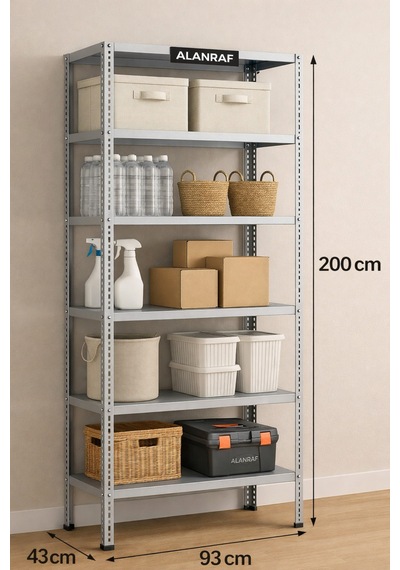 6 Katlı 43x93x200 Cm Galvaniz Çelik Raf - Depo, Arşiv, Kiler, Dosya, Market Rafı , Çelik Dolap Gri