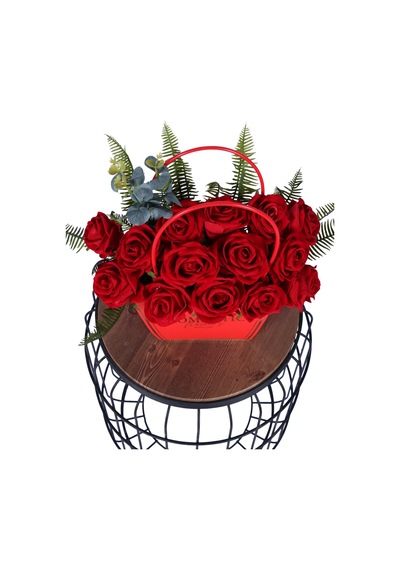 Yapay Çiçek Sitesi Yapay Çiçekli Romantic Çantalı Aranjman Model 10 Kırmızı