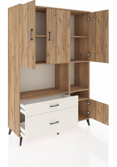Hyperion Dolap 7 Raflı 2 Çekmeceli 4 Kapaklı 132x44x195 Çam-ç... Çam