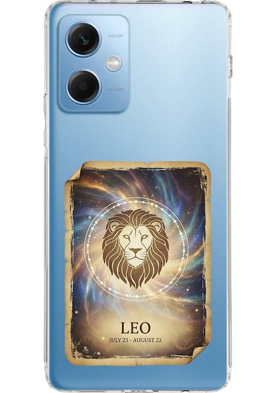Redmi Note 12 5g İle Uyumlu Burç Kartları Aslan Tasarımlı Şeffaf Silikon Kılıf Şeffaf