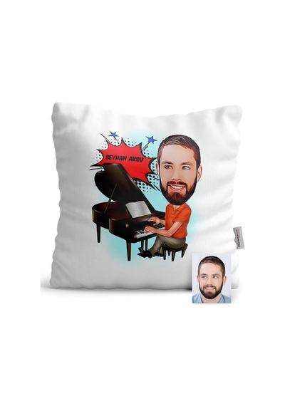 Kişiye Özel Piyanist Karikatür Saten Yastık - 1