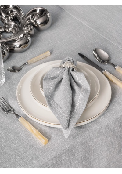 Cotton Box Keten Masa Örtüsü Takımı Pera Gri 175x240