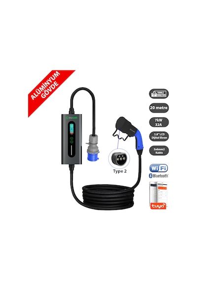Truwatt Zta320 7kw Taşınabilir Elektrikli Araç Şarj Cihazı 32a/220v 20 Metre