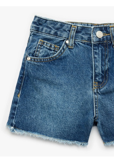 Koton Püsküllü Paça Pamuklu Jean İndigo Kız Çocuk Şort 6skg40043ad