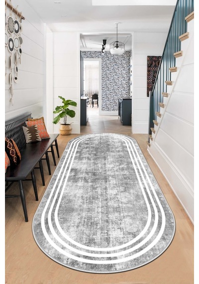 West Home Makinede Yıkanabilir Kaymaz Taban Leke Tutmaz Oval Modern Yolluk Ev Dekorasyonu İçin Gri Kesme Yolluk Wh413 Grey Oval Yolluk