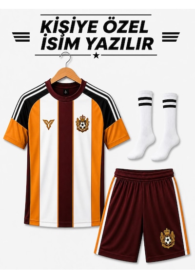 Yenteks İsim Yazılır Çocuk Futbol Forması Sarı-kırmızı Özel Tasarım 4 Parça Forma+şort+çorap+bileklik Kırmızı - Sarı