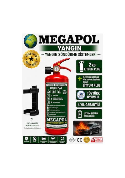 2 Kg Lityum Plus Elektrikli Araç Yangın Söndürme Tüpü, Yangın Söndürme Cihazı