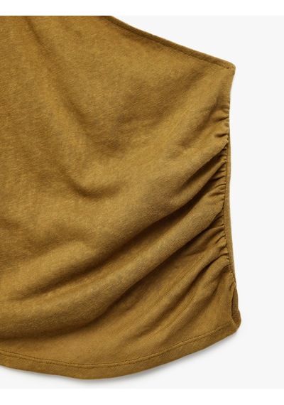 Koton Regular Fit Drape Detaylı Asimetrik Yaka Tek Omuz Bluz Yeşil 6sak10319ek