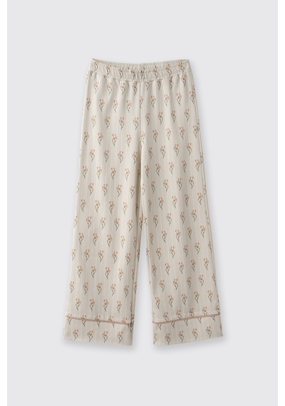 Panço Kız Çocuk Çiçek Desenli Pijama Takımı Bej