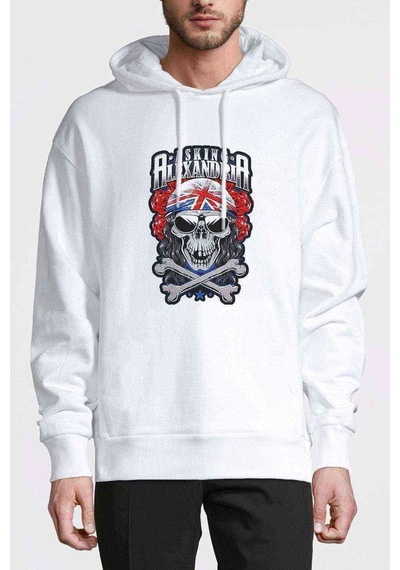 Alexandria Skull Kuru Kafa Baskılı Beyaz Erkek Örme Sweatshirt (531024583)
