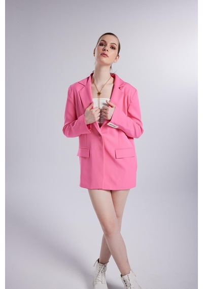 Holly Lolly Vatklı Cepli Panky Blazer Ceket Pembe