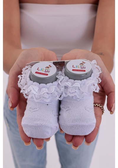 Burçak Çorap Soft Yıkamalı Kız Bebek Çorabı - Tül Ve Güpür Detaylı Pamuklu Model 4'lü Çok Renkli
