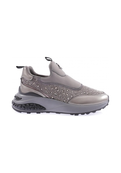 Dgn 026-1-22k Kadin Kalin Taban Metal Akseusarli Taşli Sneakers Ayakkabi Gri