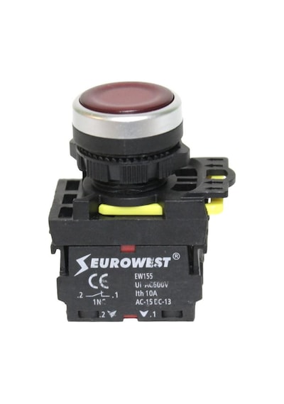 EUROWEST Ew-55-01L-24 1Nc Yaylı Led Işıklı Stop Butonu (Kırmızı)