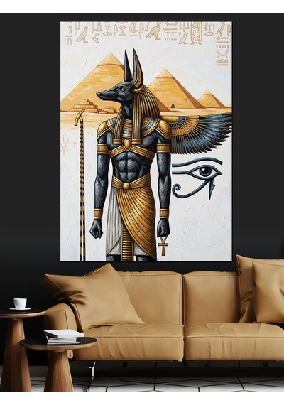 Ahşap Tablo Antik Mısır Tanrısı Anubis