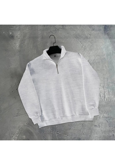 Erkek Yarım Fermuarlı Üç İplik Sweatshirt - Gri Çok Renkli