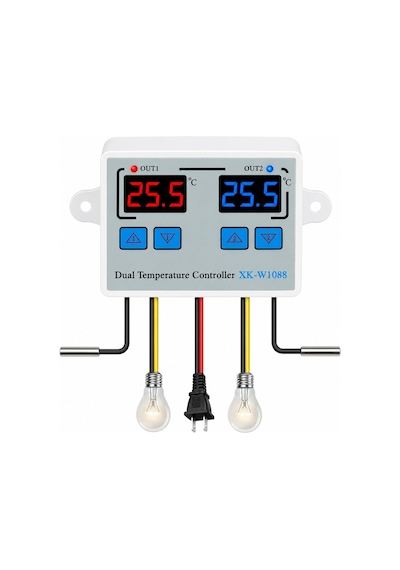 Xk-w1088 Ikili Dijital Sıcaklık Kontrollü Termostat 220v Ac 1500w Çift Sensörlü