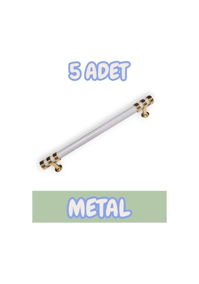 Nesli Alüminyum Metal Lüks Modern Mobilya Çekmece Mutfak Dolabı Kulpu Beyaz-altın 128mm 5 Adet Beyaz - Altın