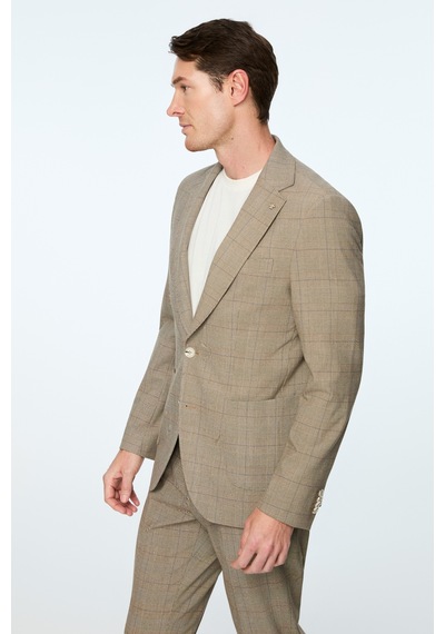Morven Erkek Kahve Poliviskon Trend Ekoseli Slim Fit Mono Yaka Ceket 26ms002015400 Kahve