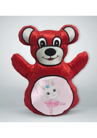 Bk Gift Tatlı Tavşan Tasarımlı Kırmızı Ayıcık Yastık-1