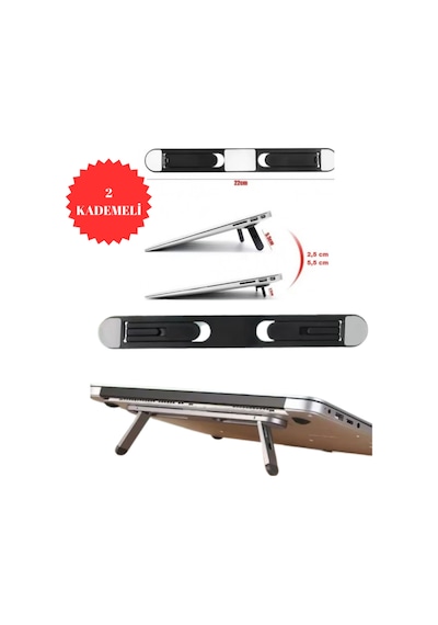 Laptop Standı 2 Kademeli Yükseltme Ayarlı Katlanabilir Ve Yapışkanlı Siyah