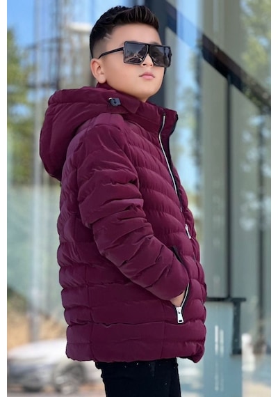 Pina Kids Erkek Çocuk Çıkarılabilir Kapüşonlu Sık Dikişli Nova Kumaş Kışlık Şişme Mont Km4016 Bordo