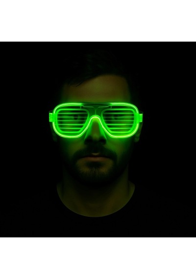 Yeşil Led Işıklı Parti Gözlüğü Neon Glow Şerit Gözlük 3 Modlu