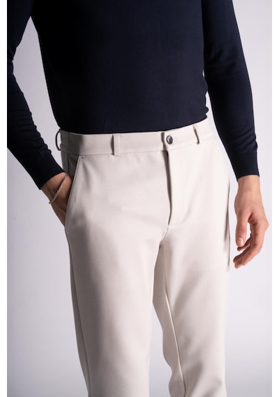 Beli Lastikli Slim Fit Dokulu Chino Pantolon Taş Taş