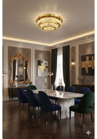 Livora Lighting Ahu Kristal Taşlı 3 Kademeli Modern Ledli Salon Avize Gold Altın - Gold