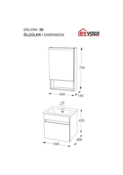 Biani Dalyan 50 Cm Banyo Dolabı Renk Mat Beyaz