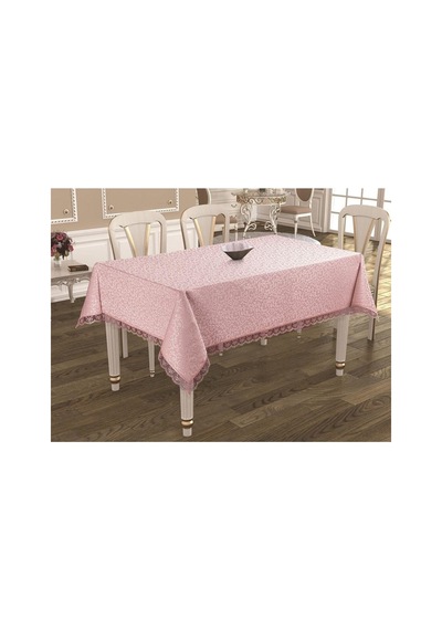 Denizli Çeyiz Dantelli Masa Örtüsü Pembe 160x220 Çok Renkli