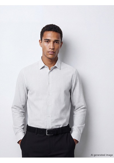 Lcw Busıness Yeşil Slim Fit Çizgili Gabardin Erkek Gömlek