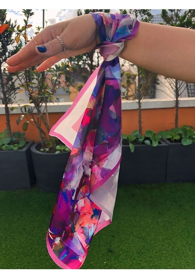 Şifon Saten Fular Desenli Fular Bandana Aksesuar Renk