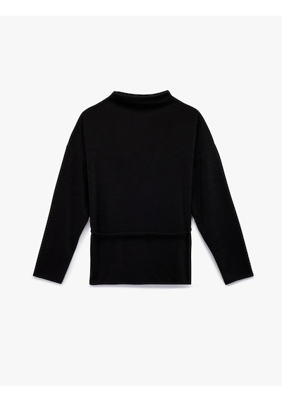 Koton Regular Fit Uzun Kollu Dik Yaka Kemerli Kazak Siyah 6wak30105ek