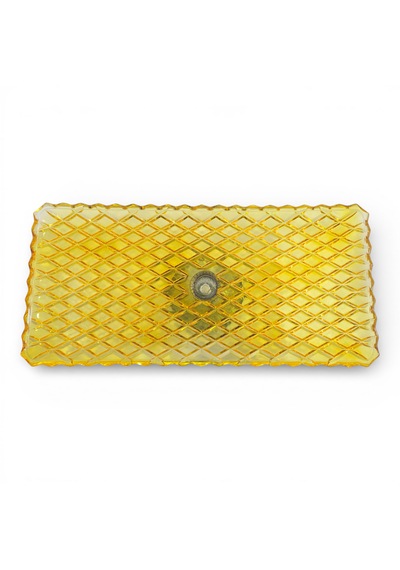 Sudedi Home Sarı Cam Baklava Desenli Ayaklı Sunum Tabağı 37 18 Cm Sarı