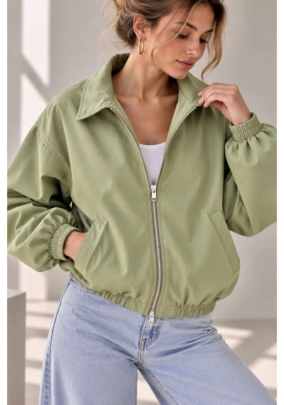 Bb Butik Basic Mevsimlik Fermuarlı Bomber Ceket Oversize Rahat Kalıp Fs3434 Mint