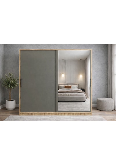 Zen Sürgü Kapaklı Dolap Gardırop Çam Füme 160cm - Montaj Dahil