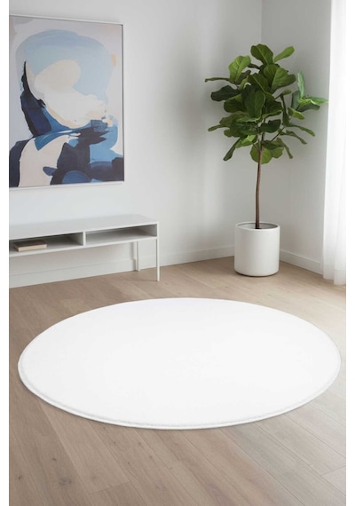 Vl Oval Comfort Overloklu Beyaz Peluş Halı Beyaz