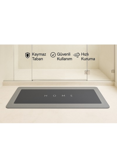 Nobera Kauçuk Kaymaz Tabanlı Ultra Emici Banyo Paspası 40x120cm Hızlı Kuruyan Paspas Gri