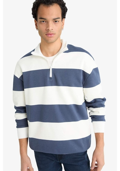 Defacto Boxy Fit Dik Yaka Yarım Fermuarlı Çizgili Sweatshirt F4640ax25aunv94 Lacivert