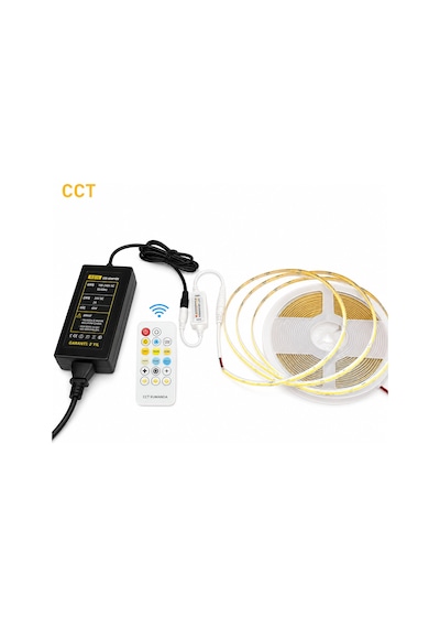 Cob Cct Led Şerit Seti 24v 10 Metre 576 Led/m Rf Kumandalı 2700k-6500k Ayarlanabilir Beyaz 48w Adaptör Dahil 8mm Ip20