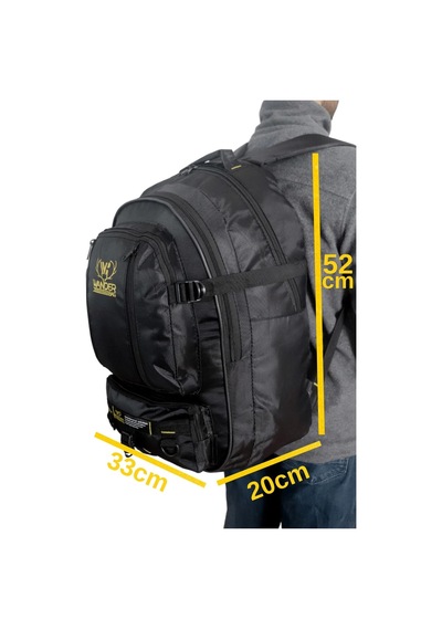 571 Collections Meschaın Wander 50 Lt Su Geçirmez Kumaş Trekking Yarı Dağcı Seyahat Avcı Kampcı Bisiklet Yürüyüş Körüksüz Sırt Çanta Siyah Açık Altın