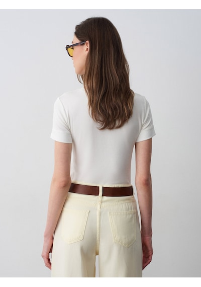 Dilvin 32637 Bisiklet Yaka T-shirt-ekru