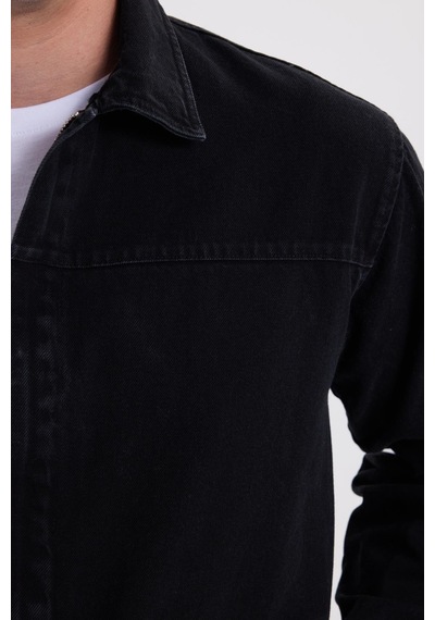 Tudors Erkek Relax Fit Rahat Kesim Çift Cep Denim Siyah Kot Mont Gömlek-42021 Siyah