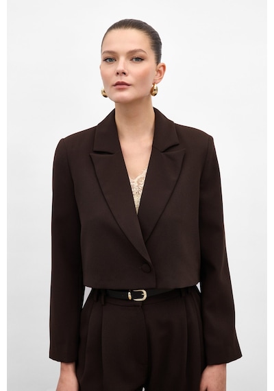 Sateen Luna Kısa Ceket - Kahve-136879 Kahve
